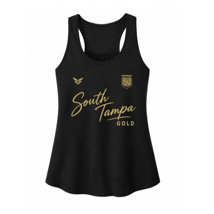 SOUTH TAMPA GOLD WOMENS RACERBACK TANK (BLACK)