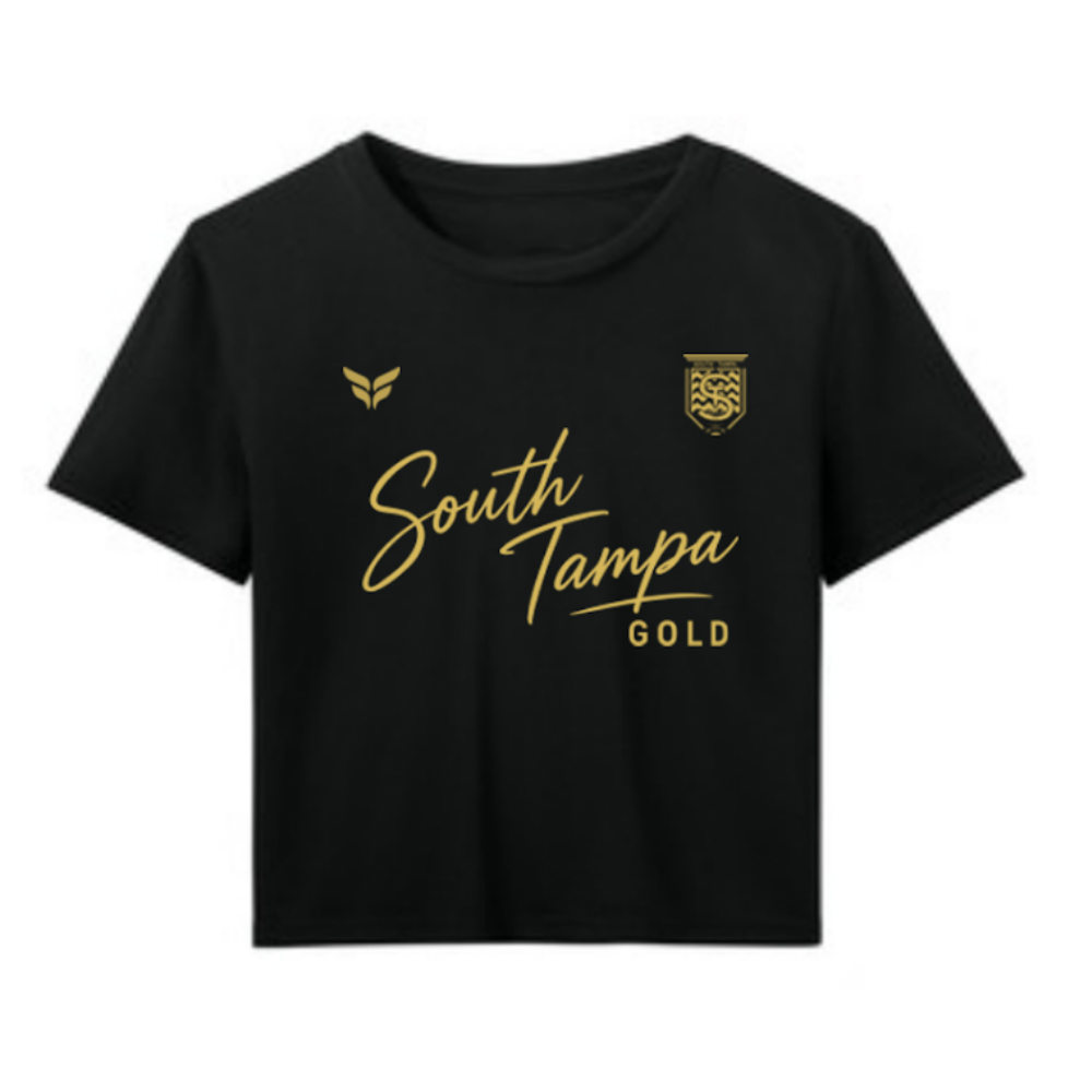 SOUTH TAMPA GOLD WOMENS CROPPED TEE (BLACK)