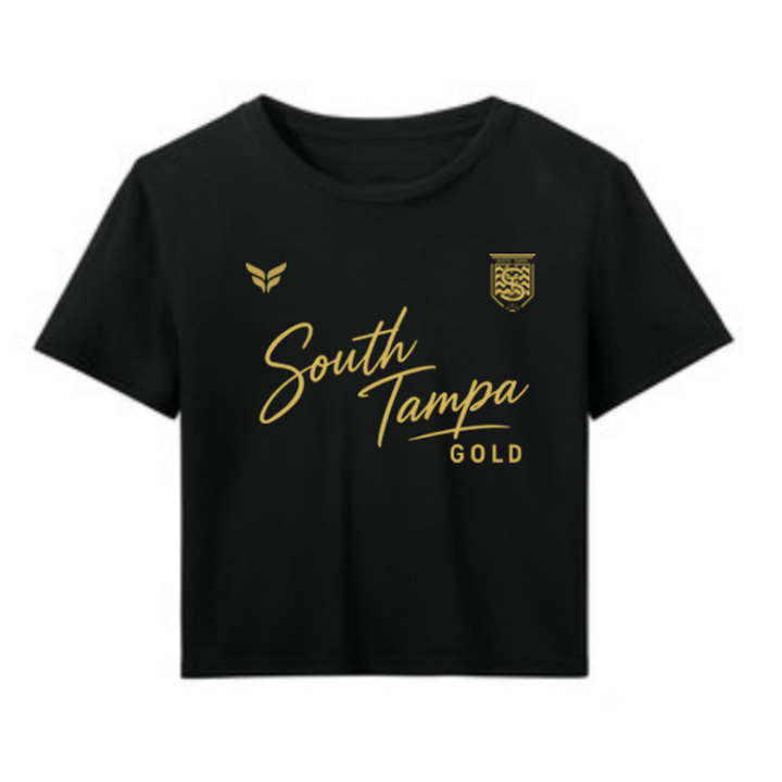 SOUTH TAMPA GOLD WOMENS CROPPED TEE (BLACK)