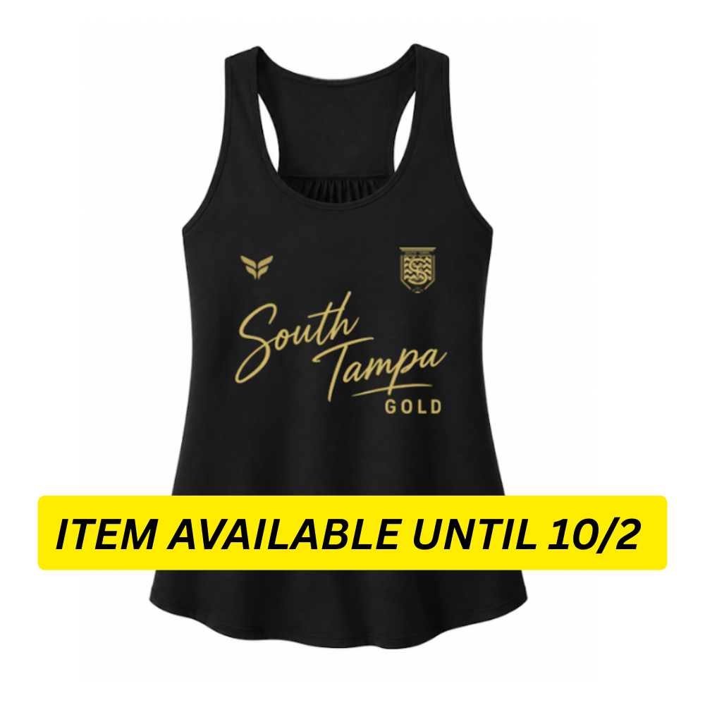 SOUTH TAMPA GOLD WOMENS RACERBACK TANK (BLACK)