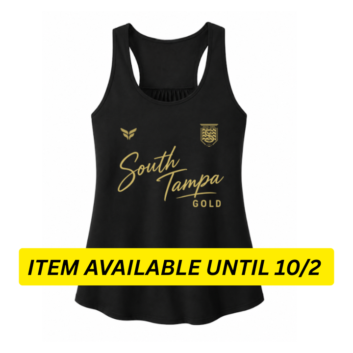 SOUTH TAMPA GOLD WOMENS RACERBACK TANK (BLACK)