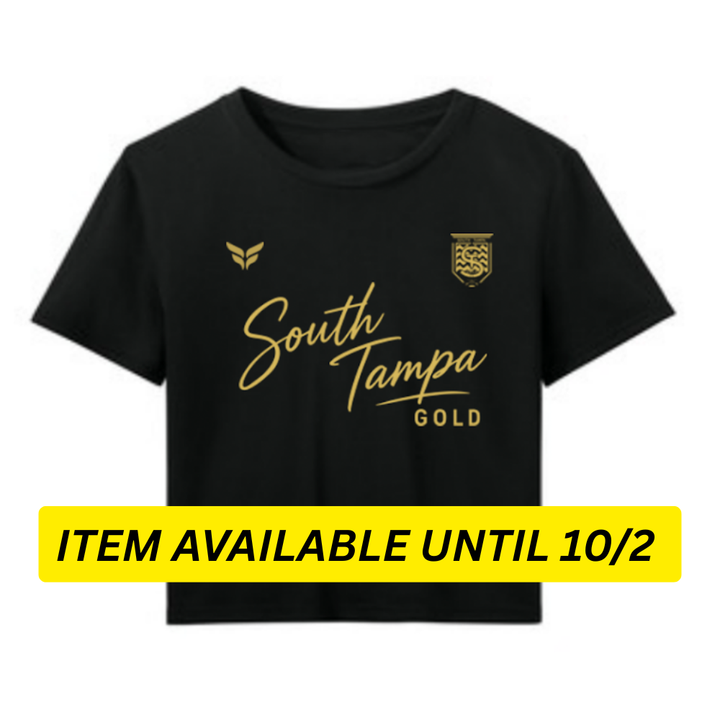 SOUTH TAMPA GOLD WOMENS CROPPED TEE (BLACK)