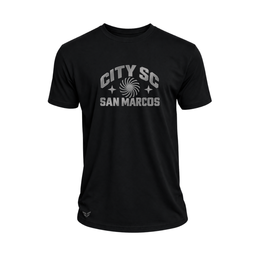 CITY SC SAN MARCOS METALLIC SPIRIT COTTON-BLEND T-SHIRT WITH OPTIONAL PLAYER # ON SLEEVE (BLACK)