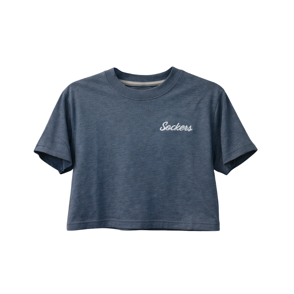 SD SOCKERS YOUTH WOMENS EMBROIDERED CROPPED TEE (NAVY)